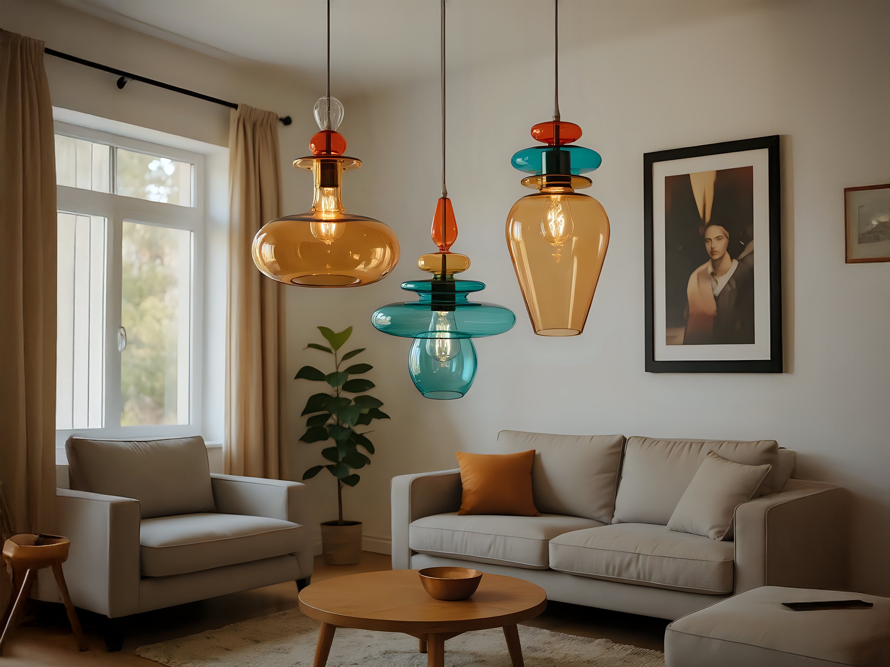 Colorful Blown Glass Pendant Light Set
